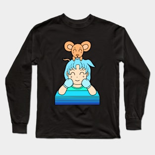 Cute girl with mouse Long Sleeve T-Shirt